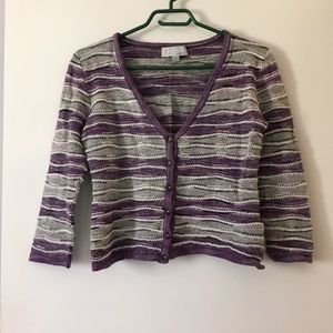 MISSONI Purple + Grey Ripple Crop Wool Blend Cardigan Sweater XS